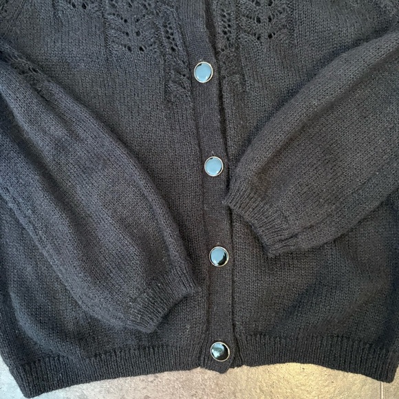 Sezane Black Pointelle Knit Cardigan Sweater Mohair Elegant Luxury Womens Large - Picture 12 of 12
